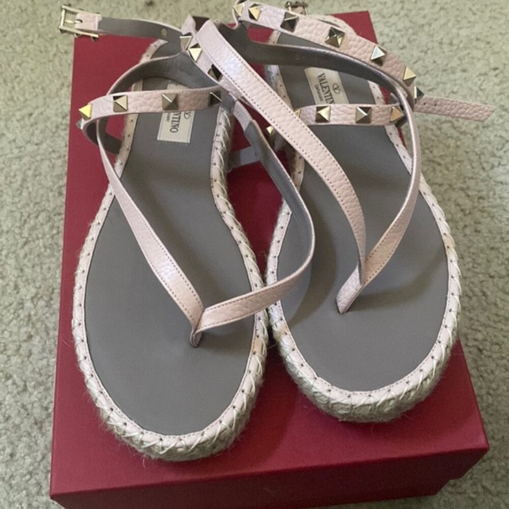 Valentino Rockstud strappy leather espradrille sandals